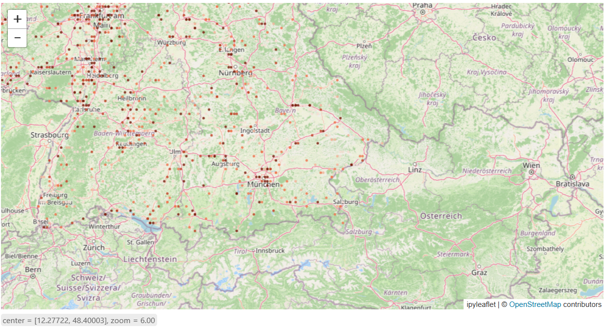 Observation points coloured by built-up share